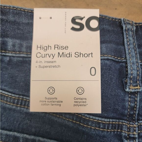 SO Jean High-Rise Curvy Midi Short Dark Wash Denim Distressed Stretch Size 0 - Picture 9 of 9